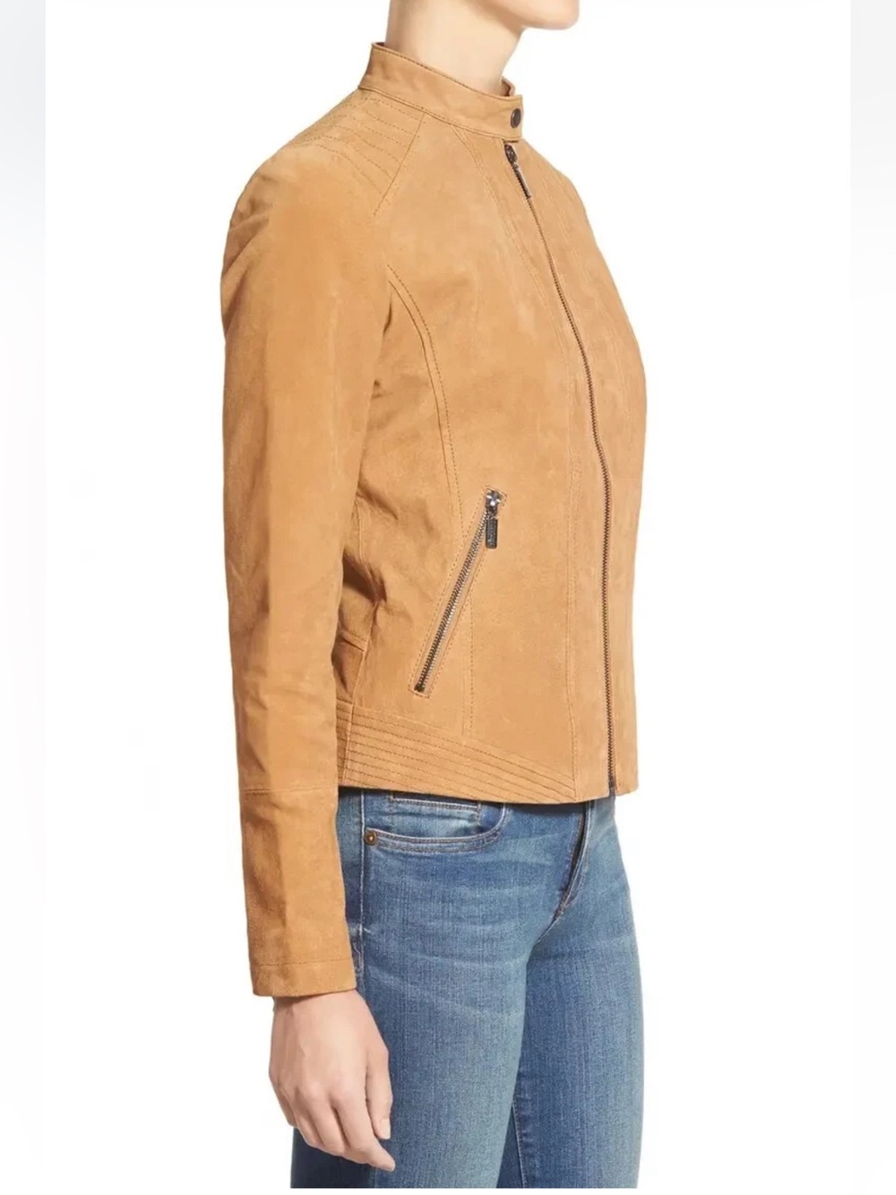 Bernardo‎ Suede Leather Tailored Biker Moto Jacket Size Small. Camel. - Picture 7 of 7